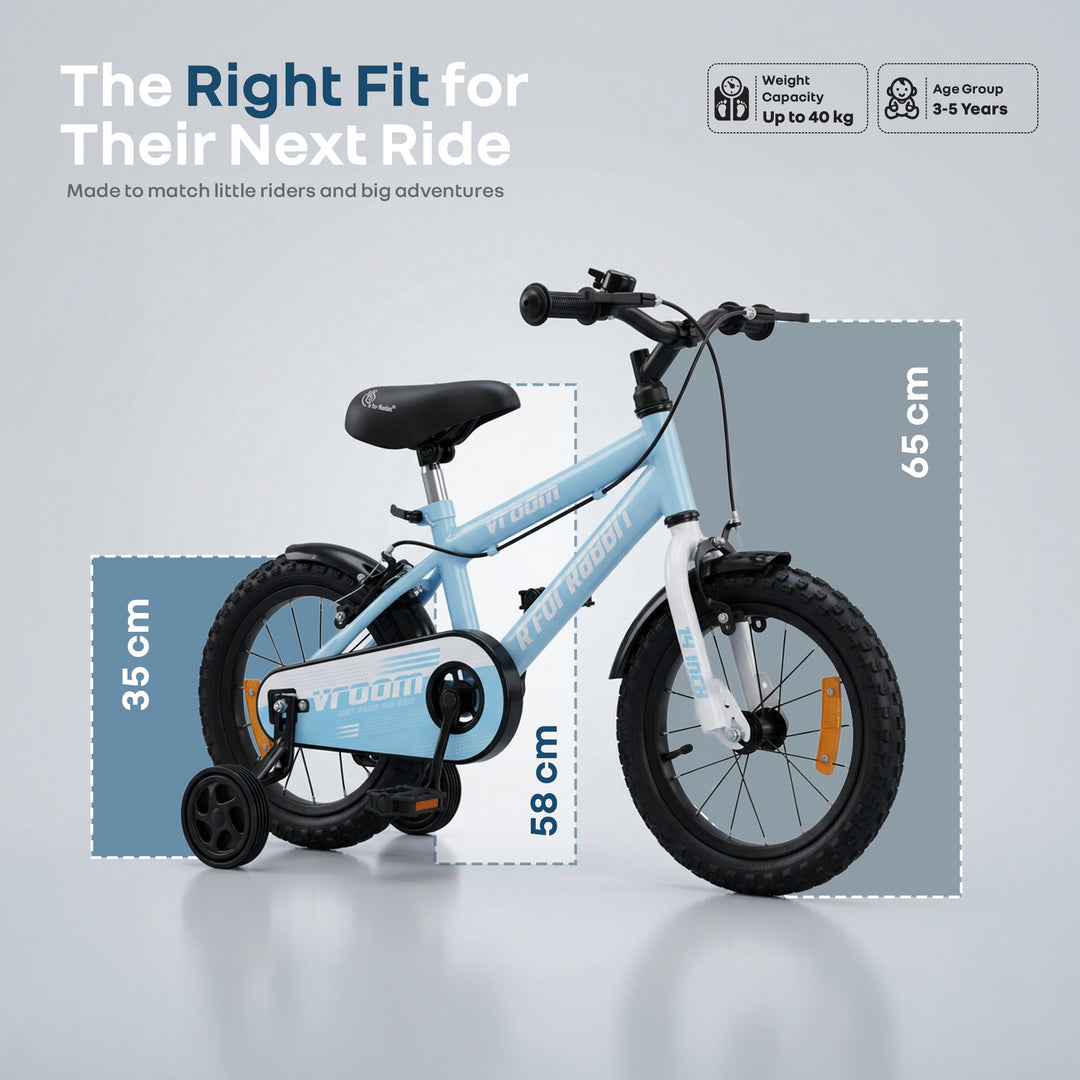 Vroom Bicycle For Kids 14 Inch With 90% Plug and Play For Ease of Installation - Lake Blue