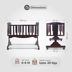 Dream Time Wooden Cradle - Swing & Wheel Lock, High Quality Pine Wood, Scratch Resistant