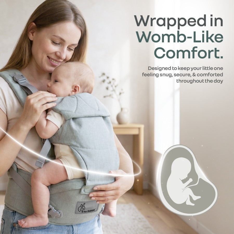 Solo Wrap Comfy 5-in-1 Baby Carrier with Detachable Hip Seat, X Back & Lumbar Support, Ergonomic M Position - Light Sage Green