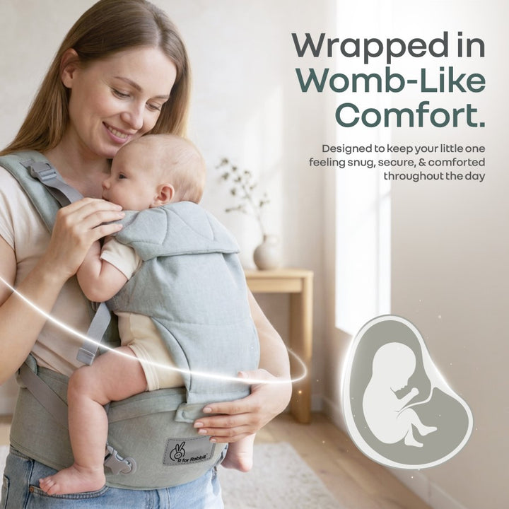 Solo Wrap Comfy 5-in-1 Baby Carrier with Detachable Hip Seat, X Back & Lumbar Support, Ergonomic M Position - Light Sage Green