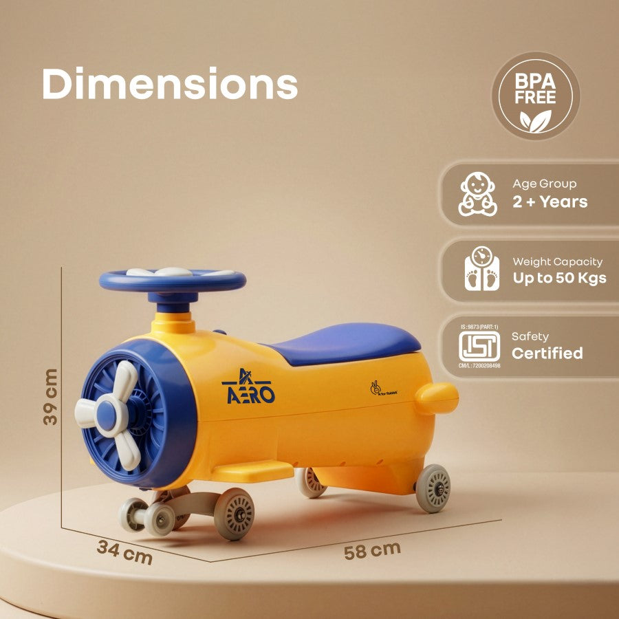 R for Rabbit Iya Iya Aero Ace 2-in-1 Swing Car Ride On for Kids with Toy Storage, Smooth Wheels & ABEC 7 Bearing - Orange Blue