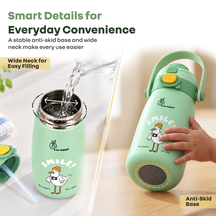 Steebo Duo 2-in-1 Stainless Steel Straw Sipper Bottle 500ml with Double Wall Insulation, Leak Proof Lockable Lid & Anti-Colic Design - Pistachio Green