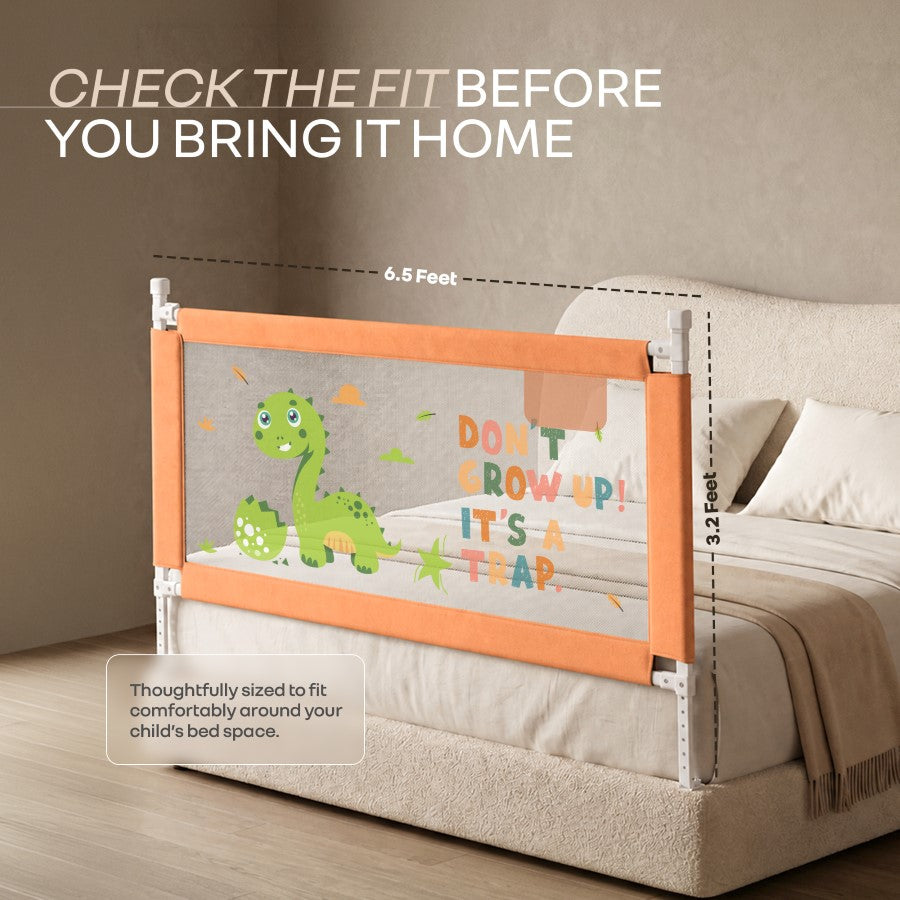 Safari Bed Rail for Baby Easy Install, Anti-Fall Safeguard for Toddler Safety - Dino Peach