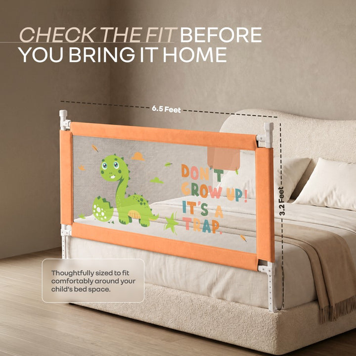 Safari Bed Rail for Baby Easy Install, Anti-Fall Safeguard for Toddler Safety - Dino Peach