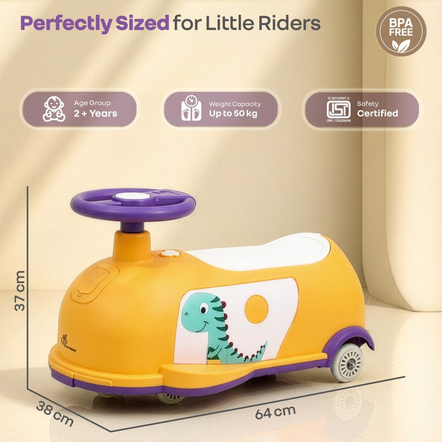 Iya Iya Poppy 3 in 1 Kids Ride On Swing Car, Push Ride & Pull Along, Stable Triangular Structure, Inbuilt Toy Compartment Age 2+ Years - Orange Purple