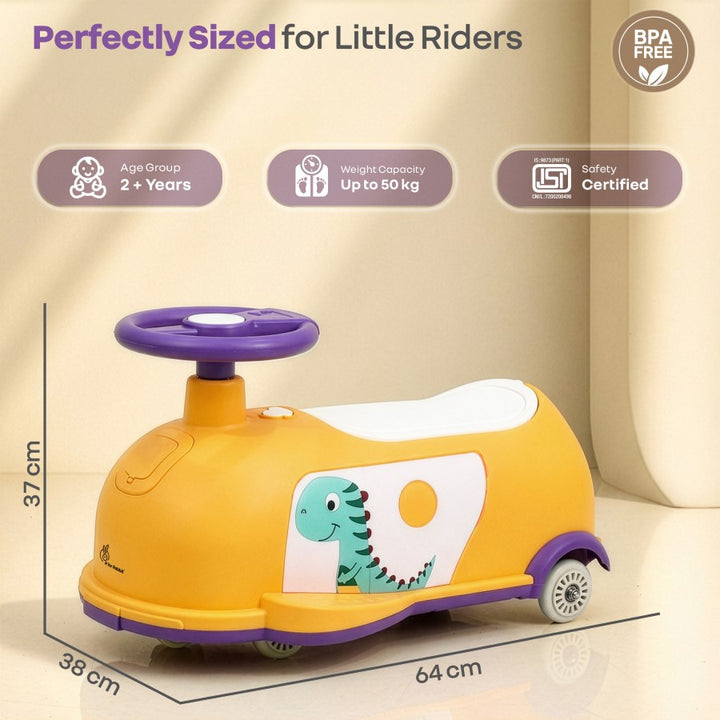 Iya Iya Poppy 3 in 1 Kids Ride On Swing Car, Push Ride & Pull Along, Stable Triangular Structure, Inbuilt Toy Compartment Age 2+ Years - Orange Purple