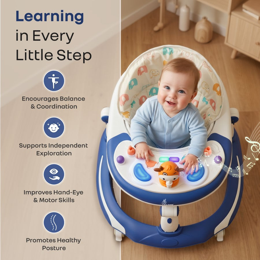 Little Feet Plus Walker - Detachable Toy Bar With Music & Light - Blue White