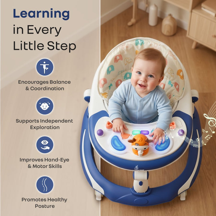 Little Feet Plus Walker - Detachable Toy Bar With Music & Light - Blue White