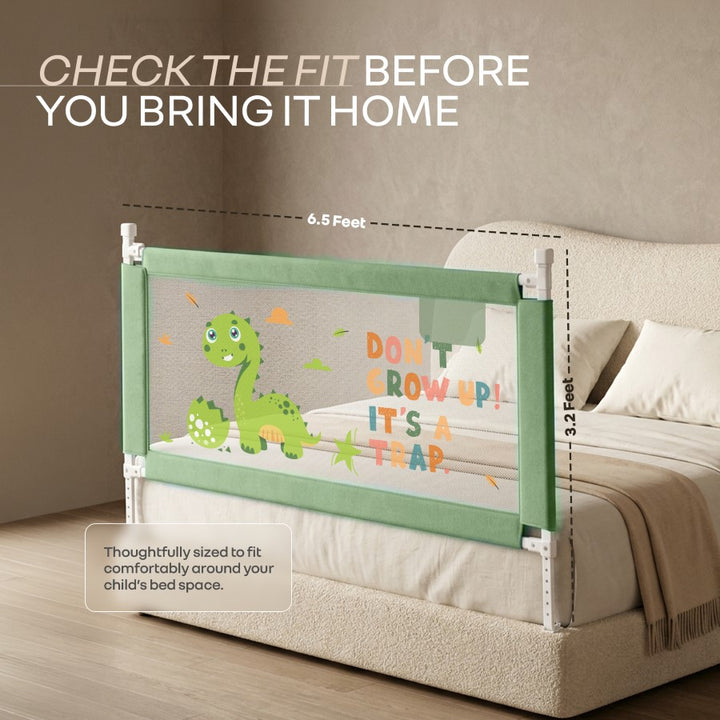Safari Bed Rail for Baby Easy Install, Anti-Fall Safeguard for Toddler Safety - Dino Green