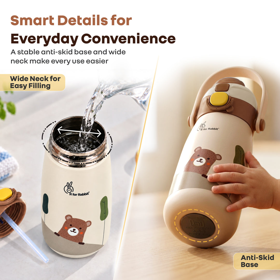 Steebo Duo 2-in-1 Stainless Steel Straw Sipper Bottle 500ml with Double Wall Insulation, Leak Proof Lockable Lid & Anti-Colic Design - Almond Cream