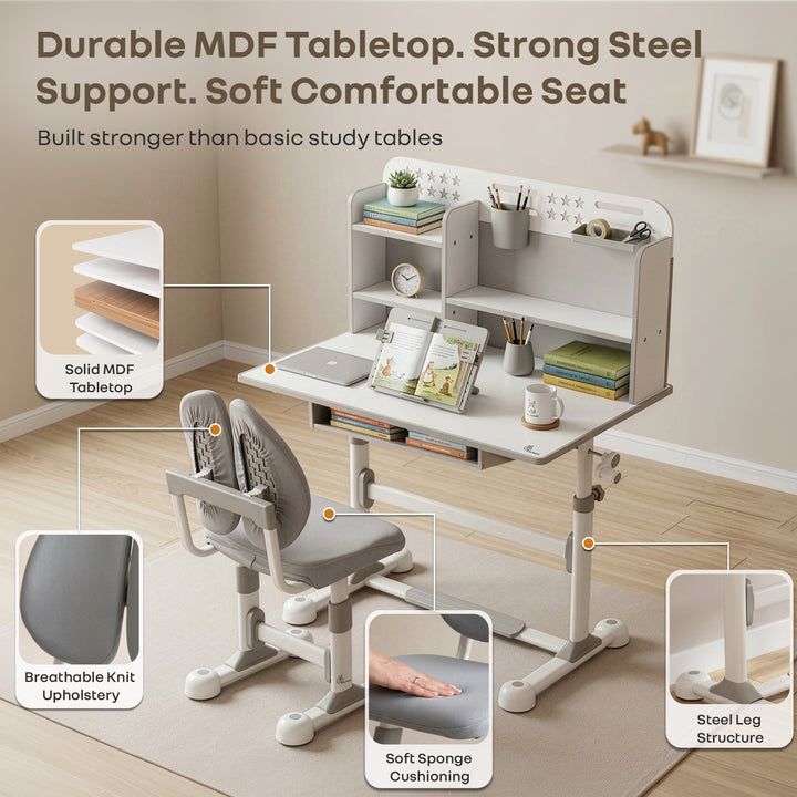 Kiddie Grow Flex Adjustable Kids Study Table with Chair – Ergonomic Desk with Storage Shelves, Drawer, Spacious Tabletop & Height Adjustment for Growing Kids (3–15 Years)