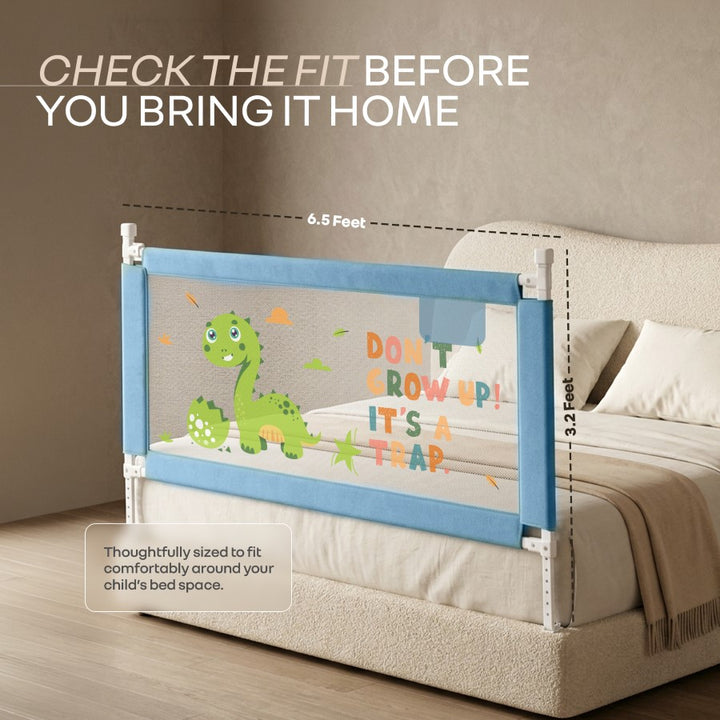 Safari Bed Rail for Baby Easy Install, Anti-Fall Safeguard for Toddler Safety - Dino Blue