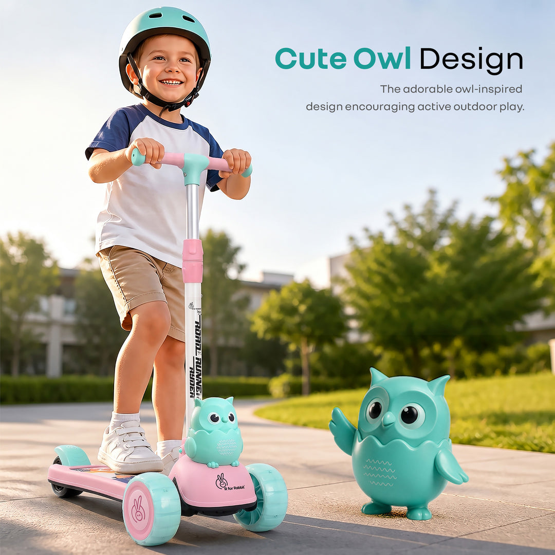 Road Runner Ryder Kids Scooter - PU LED wheels & Multi-Level Height Adjustment - Pink Blue