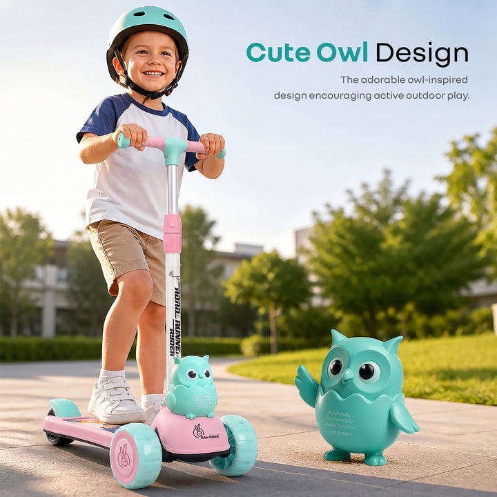 Road Runner Ryder Kids Scooter - PU LED wheels & Multi-Level Height Adjustment - Pink Blue