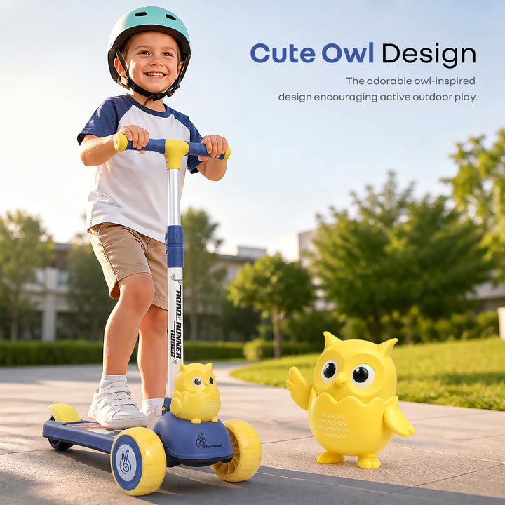 Road Runner Ryder Kids Scooter - PU LED wheels & Multi-Level Height Adjustment - Blue Yellow