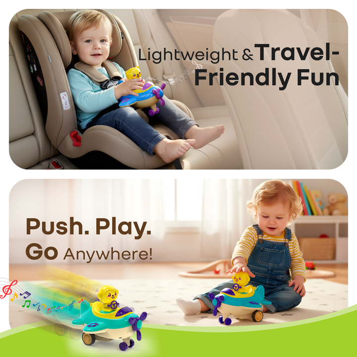 Orapple Aero Rider - BPA-Free, Non-Toxic Baby Airplane Push Toy with Lights & Music (Pack of 2)