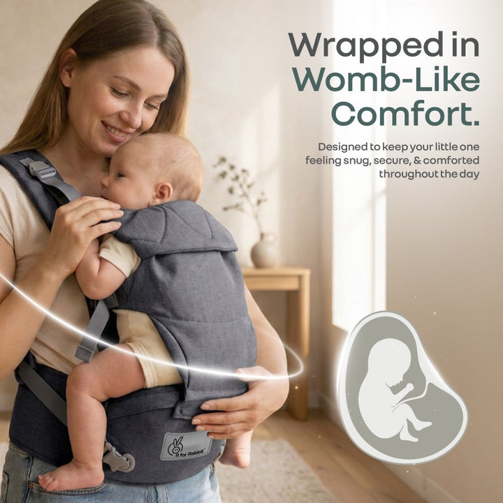 Solo Wrap Comfy 5-in-1 Baby Carrier with Detachable Hip Seat, X Back & Lumbar Support, Ergonomic M Position - Charcoal Grey