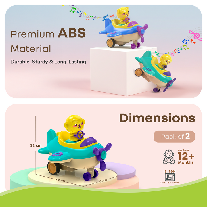 Orapple Aero Rider - BPA-Free, Non-Toxic Baby Airplane Push Toy with Lights & Music (Pack of 2)