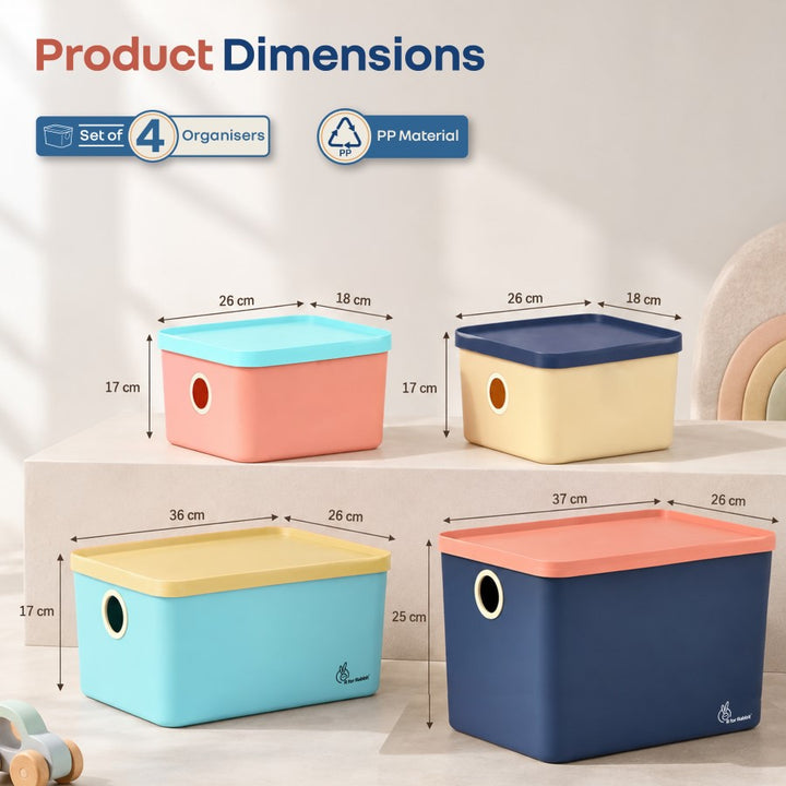 Kiddo Korner Multi Storage Organiser with Lid BPA Free PP Material Set of 4 - Indigo Multi