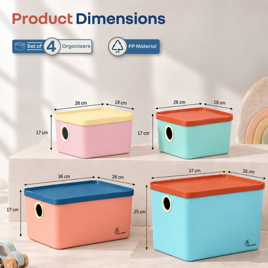 Kiddo Korner Multi Storage Organiser with Lid BPA Free PP Material Set of 4 - Aqua Multi