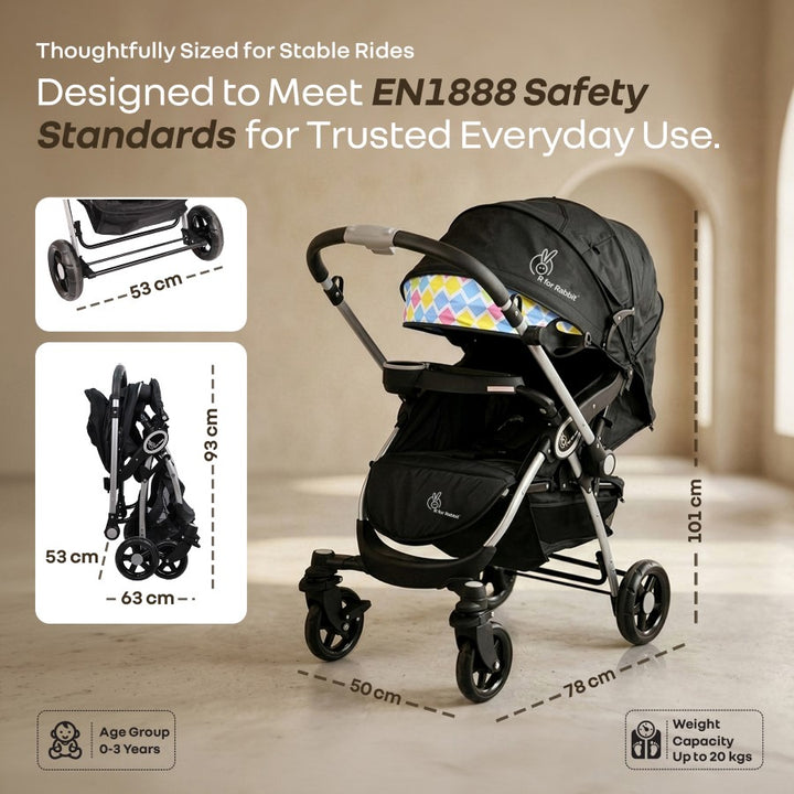 Chocolate Ride Baby Stroller With Personalized Name Plate - Black Multi