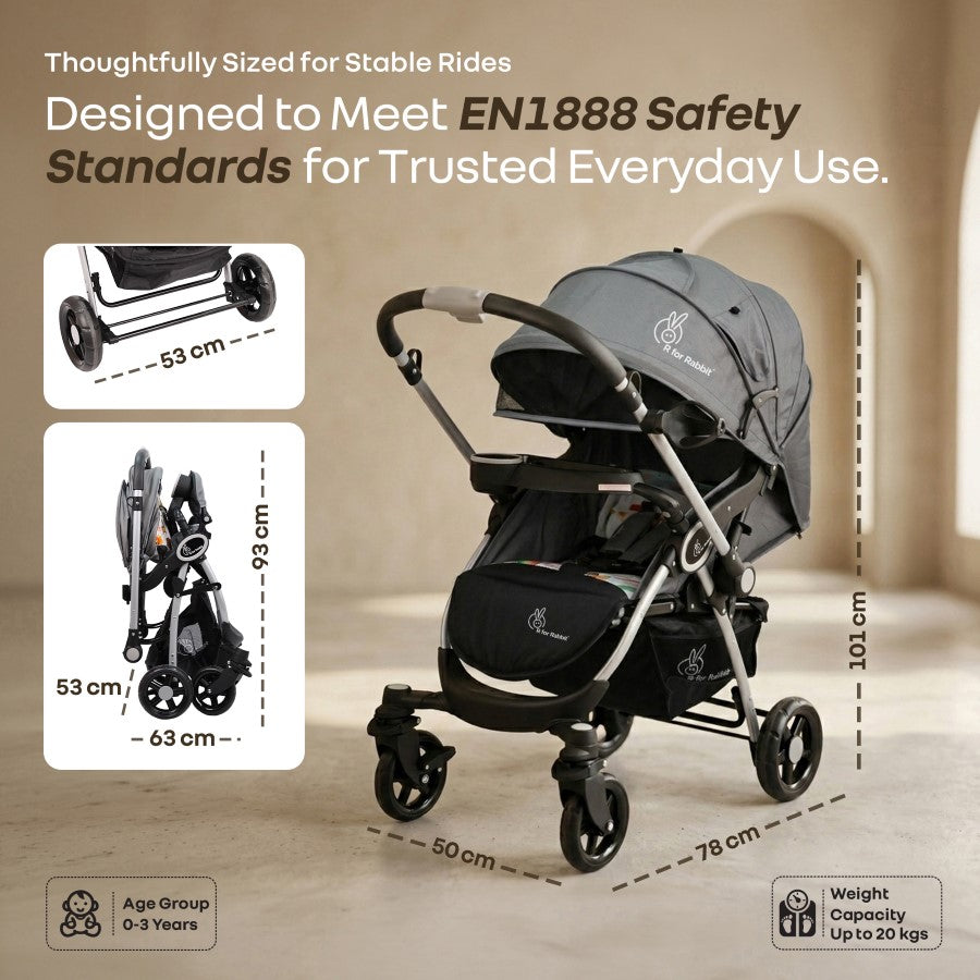 Chocolate Ride Baby Stroller With Personalized Name Plate - Grey Safari
