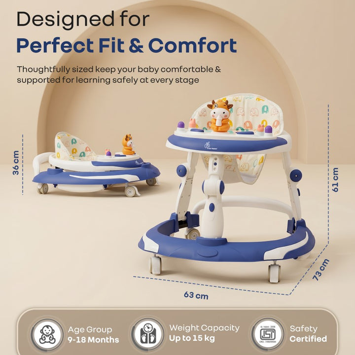 Little Feet Plus Walker - Detachable Toy Bar With Music & Light - Blue White