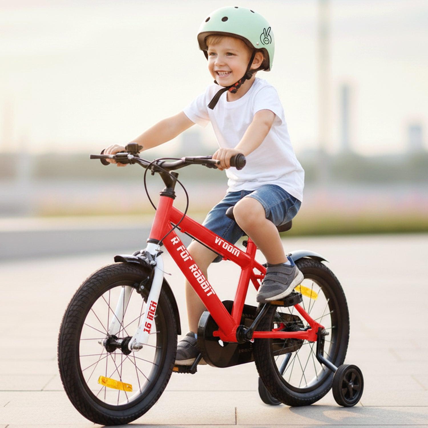 Vroom Bicycle For Kids 16 Inch With 90% Plug And Play For Ease Of Installation, Wide Training Wheels, Adjustable Seat, 4-7yrs, Upto 40kgs - Red
