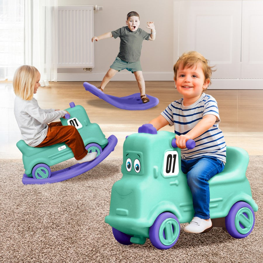 Rock N Ride 3-in-1 Balance Board, Ride On & Rocker for Kids (1-4 Years) - Green Purple