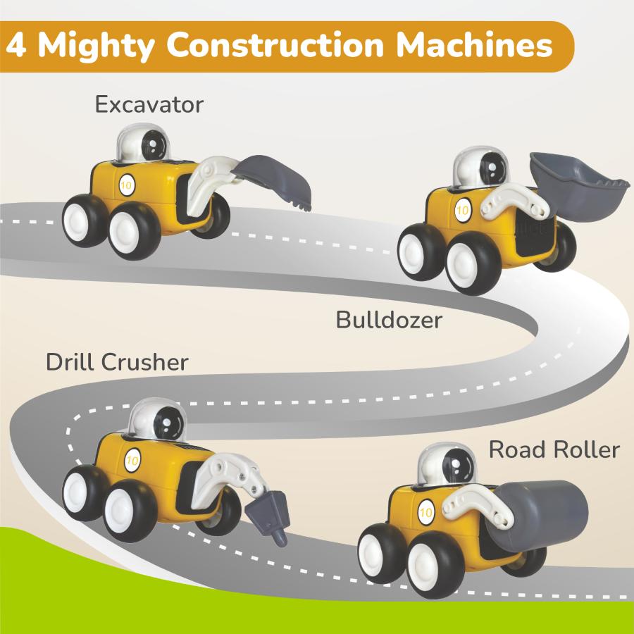 Orapple Rover 4-Piece Mini Construction Vehicle Set for Kids