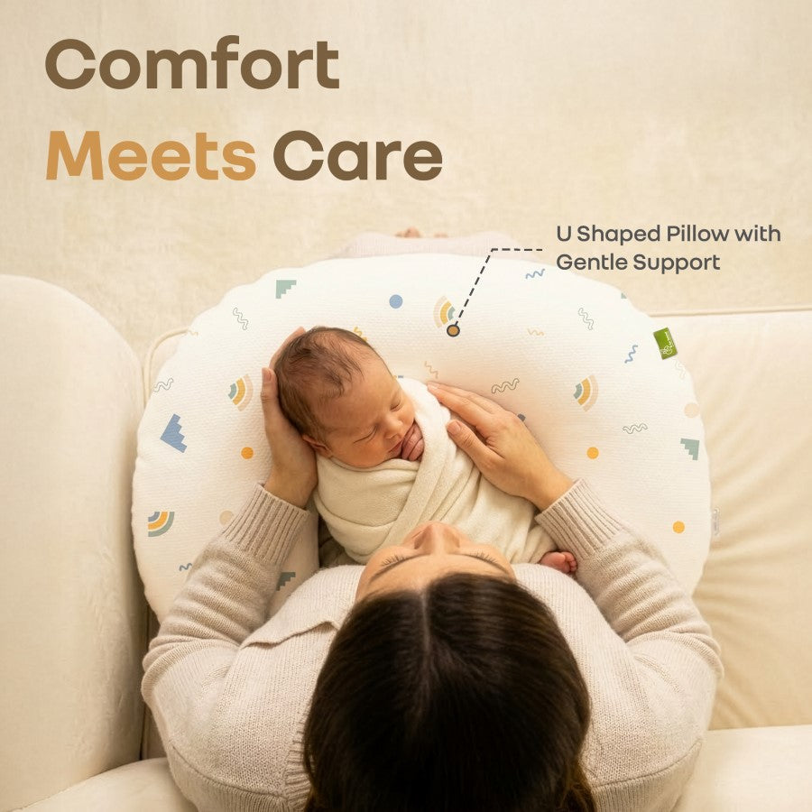 Snuggy Comfy Baby Feeding Pillow for Newborn Babies 0+ Months, Ergonomic Cotton Nursing Pillow with Tummy Time & Sitting Support