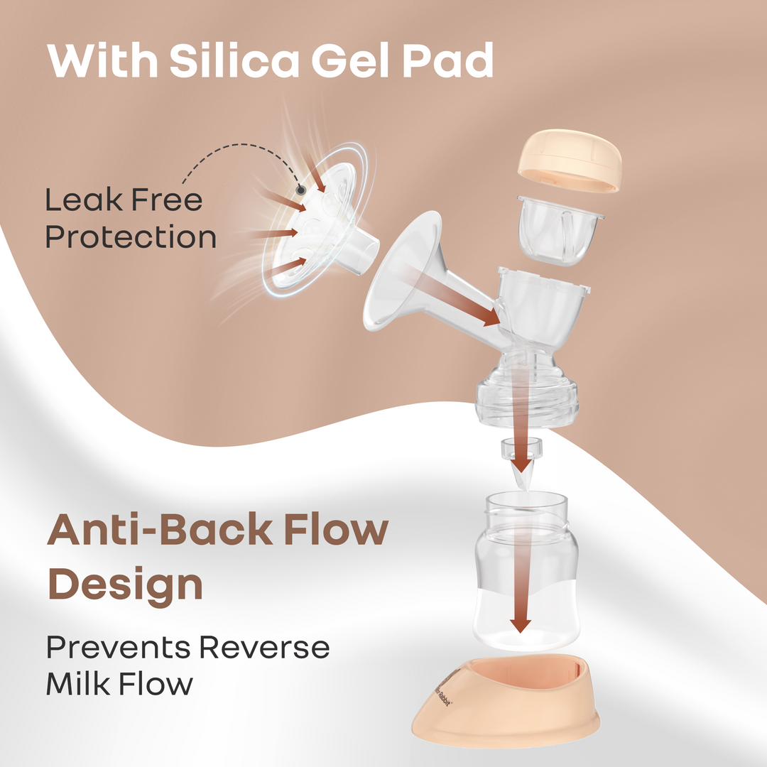 Breast pump with silica gel pad feature on a beige background