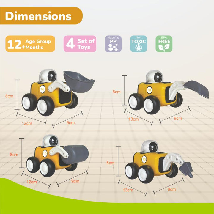 Orapple Rover 4-Piece Mini Construction Vehicle Set for Kids
