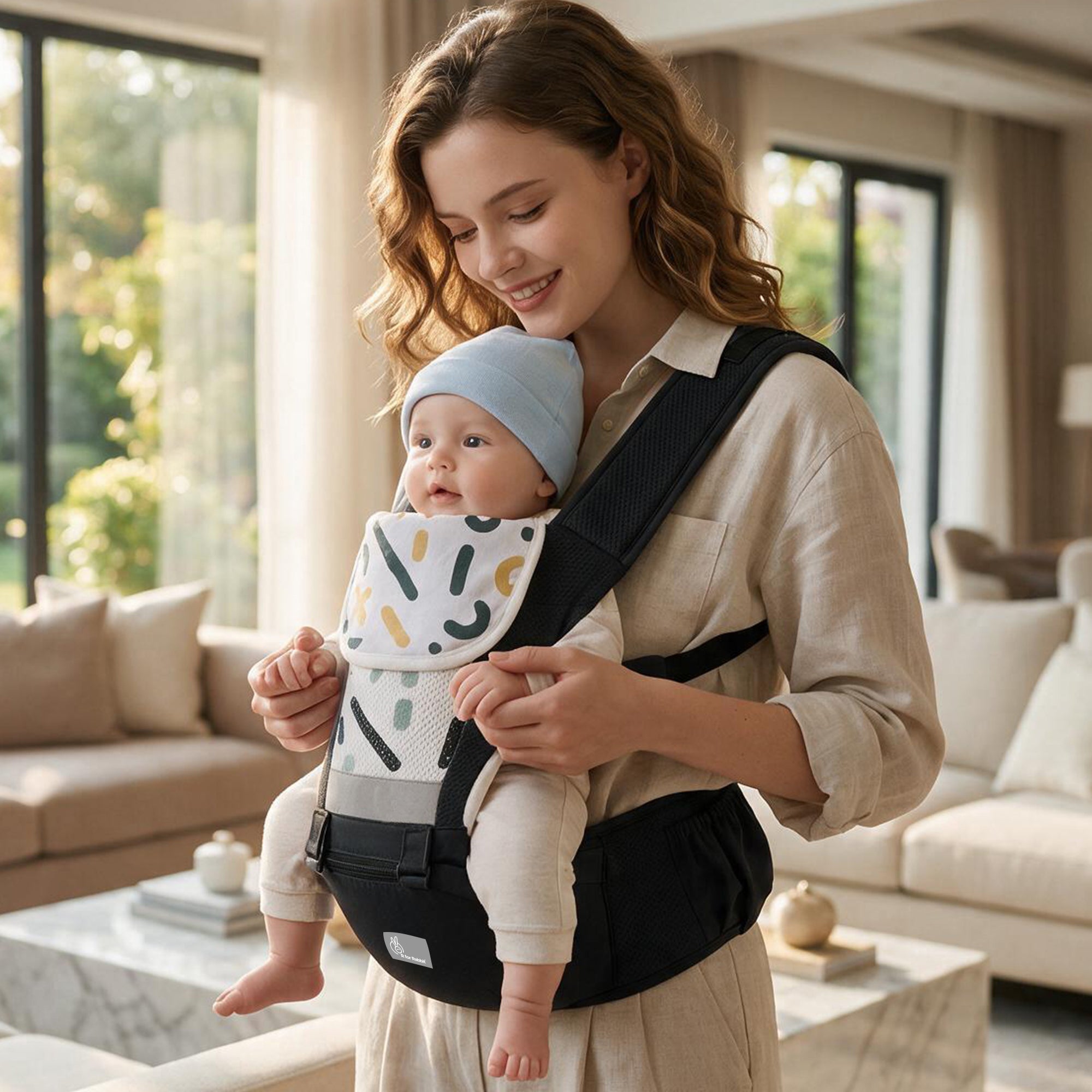 CuddleUp Care 5 in 1 Baby Carrier with Breathable Mesh and Dual Secure Waist Belt – Abstract Black