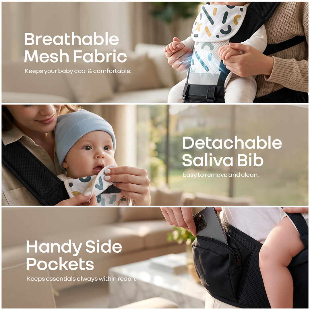 CuddleUp Care 5 in 1 Baby Carrier with Breathable Mesh and Dual Secure Waist Belt – Abstract Black