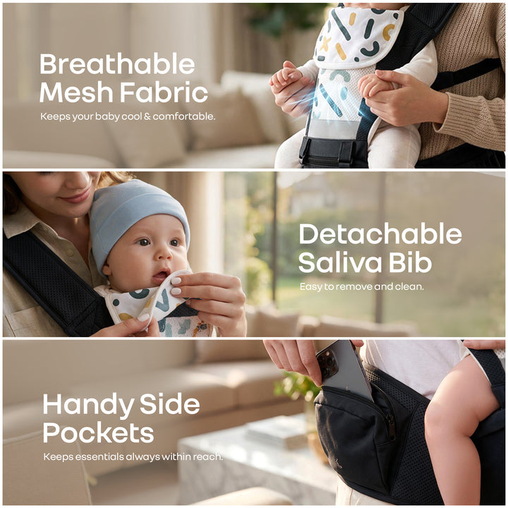 CuddleUp Care 5 in 1 Baby Carrier with Breathable Mesh and Dual Secure Waist Belt – Abstract Black