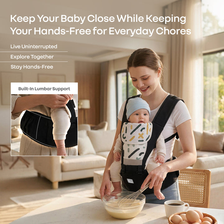 CuddleUp Care 5 in 1 Baby Carrier with Breathable Mesh and Dual Secure Waist Belt – Abstract Black