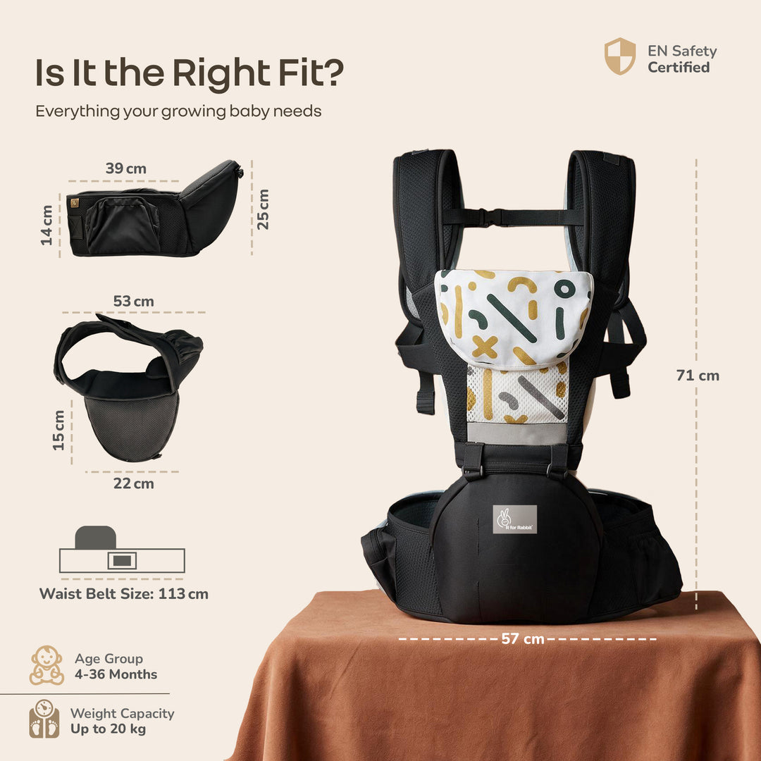 CuddleUp Care 5 in 1 Baby Carrier with Breathable Mesh and Dual Secure Waist Belt – Abstract Black
