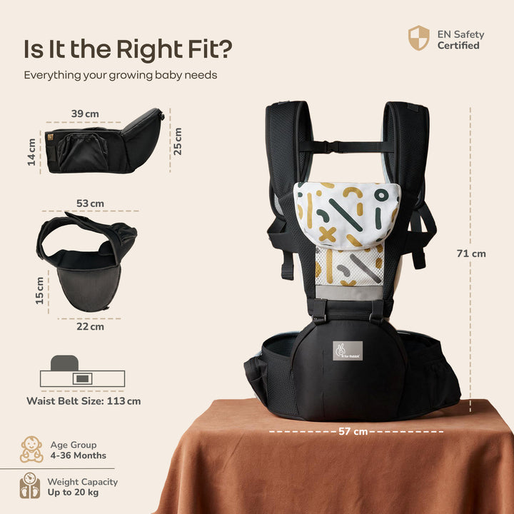 CuddleUp Care 5 in 1 Baby Carrier with Breathable Mesh and Dual Secure Waist Belt – Abstract Black