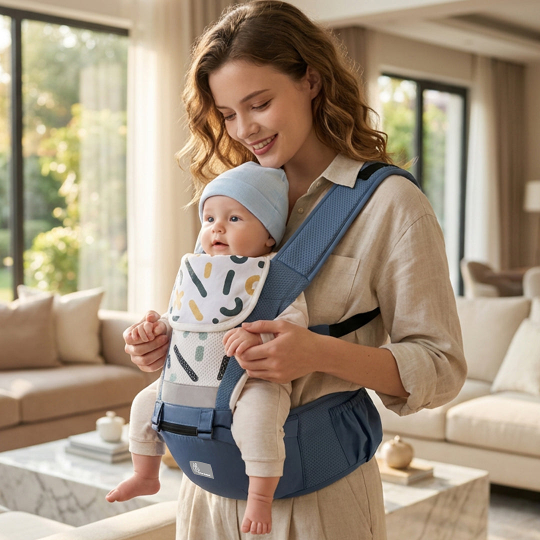 CuddleUp Care 5 in 1 Ergonomic Baby Carrier with M-Shape Hip Seat and H-Shape Back Support – Abstract Blue