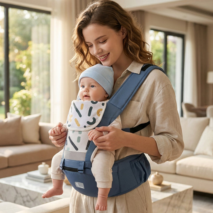 CuddleUp Care 5 in 1 Ergonomic Baby Carrier with M-Shape Hip Seat and H-Shape Back Support – Abstract Blue