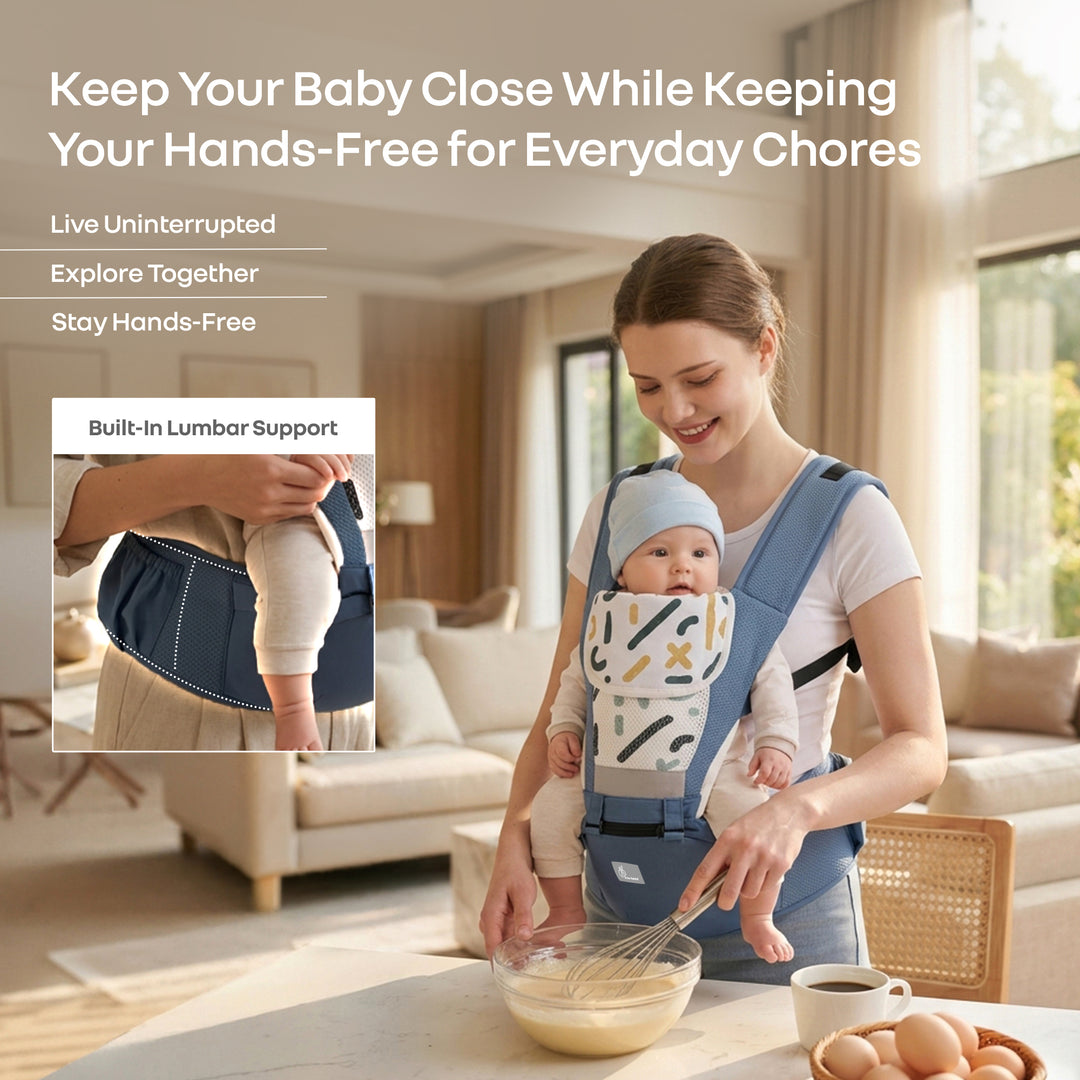 CuddleUp Care 5 in 1 Ergonomic Baby Carrier with M-Shape Hip Seat and H-Shape Back Support – Abstract Blue