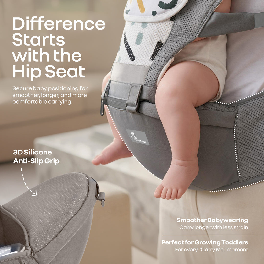 CuddleUp Care 5 in 1 Baby Carrier with 3D Silicone Anti-Slip Hip Seat and Lumbar Support – Abstract Grey