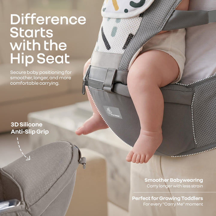 CuddleUp Care 5 in 1 Baby Carrier with 3D Silicone Anti-Slip Hip Seat and Lumbar Support – Abstract Grey
