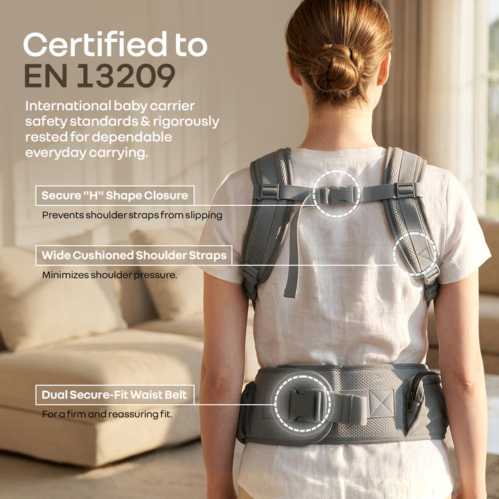 CuddleUp Care 5 in 1 Baby Carrier with 3D Silicone Anti-Slip Hip Seat and Lumbar Support – Abstract Grey
