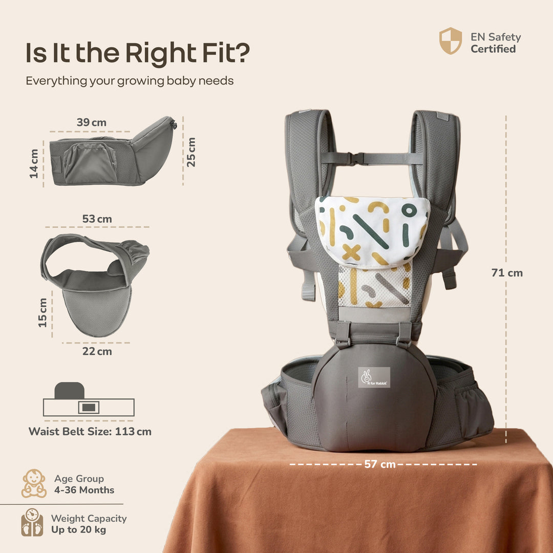 CuddleUp Care 5 in 1 Baby Carrier with 3D Silicone Anti-Slip Hip Seat and Lumbar Support – Abstract Grey