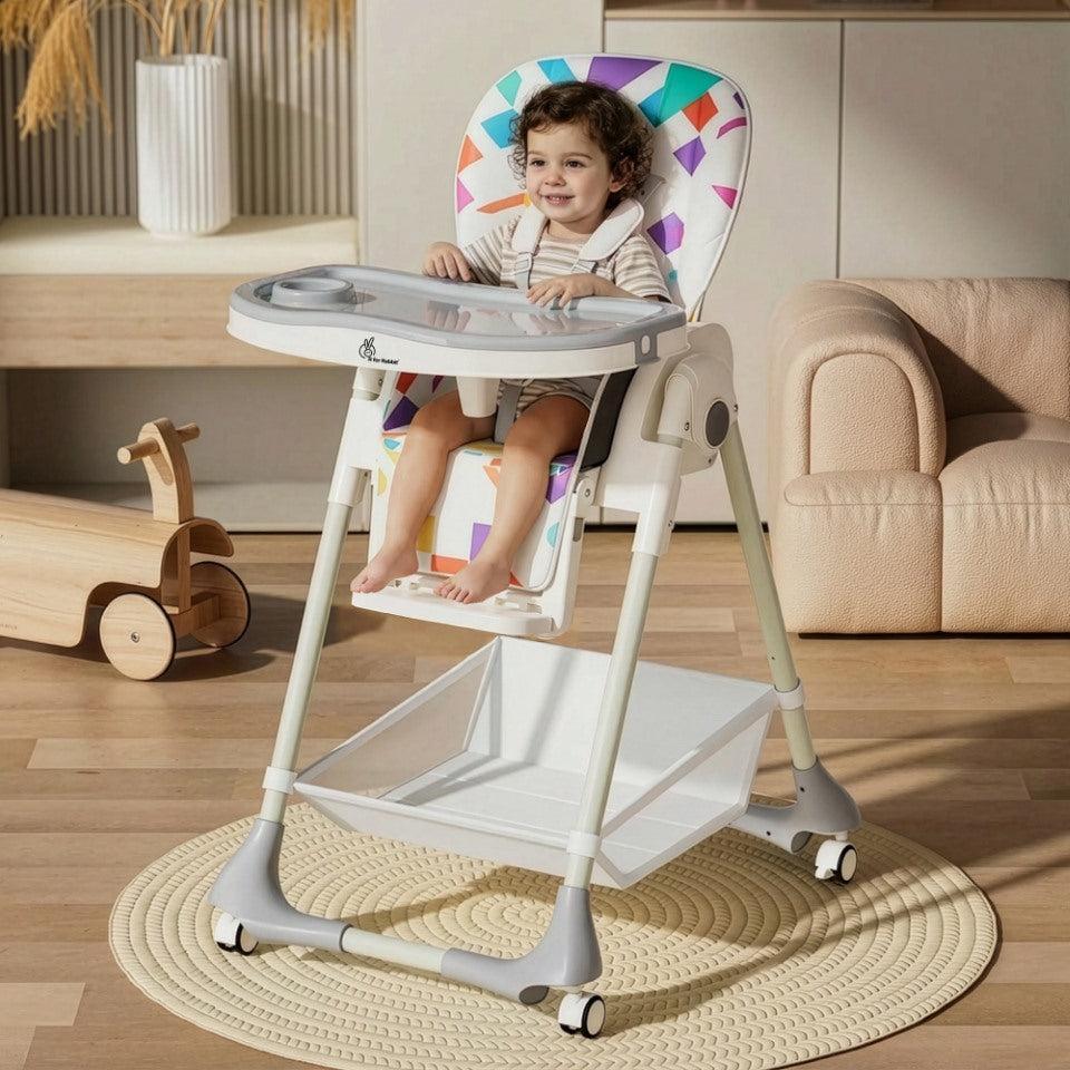 Marshmallow High Chair - 7 Level Height Adjustment, 3 Recline Modes, Adjustable & Removable Double Meal Tray, 6 months-5 years - Abstract White