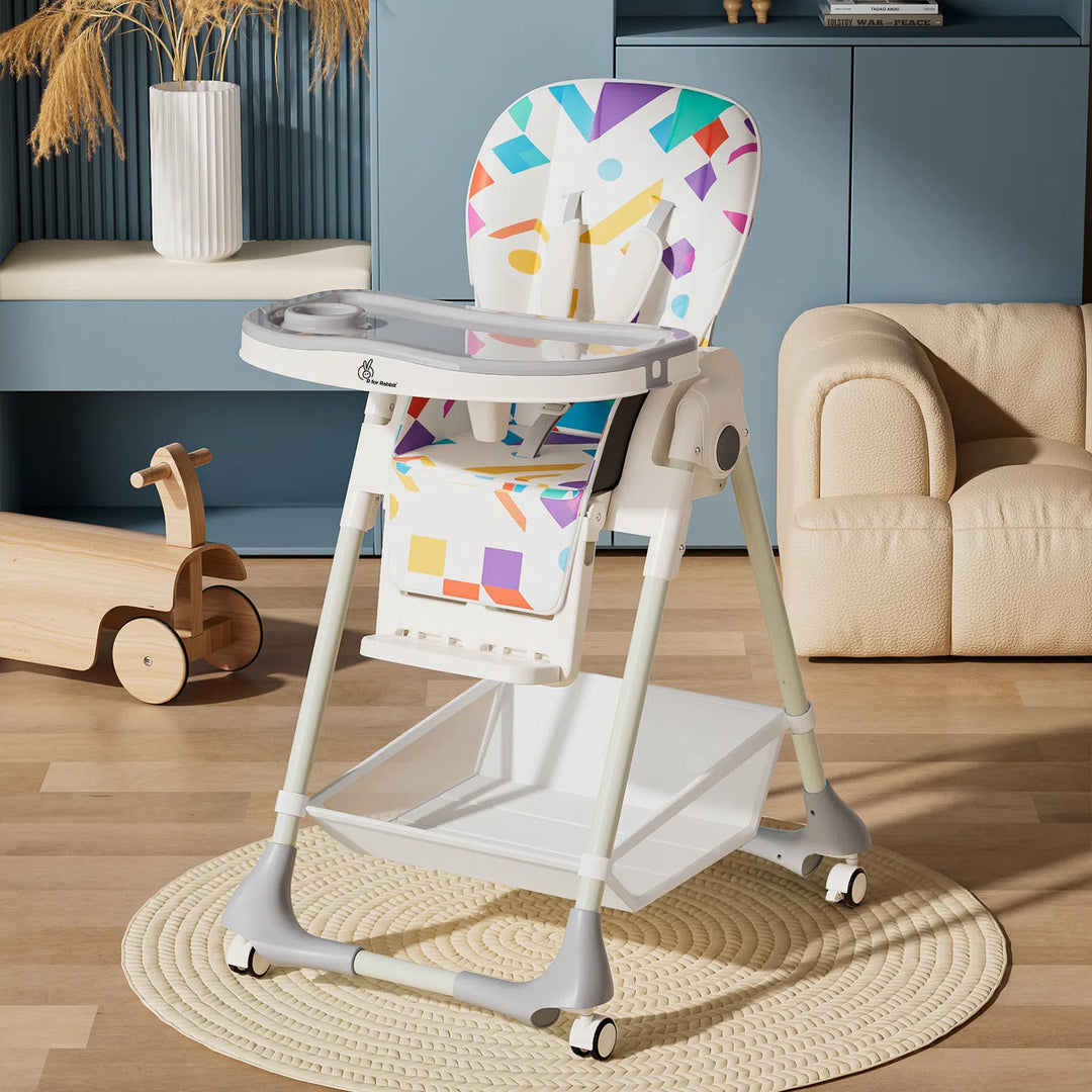 Marshmallow High Chair - 7 Level Height Adjustment, 3 Recline Modes, Adjustable & Removable Double Meal Tray, 6 months-5 years