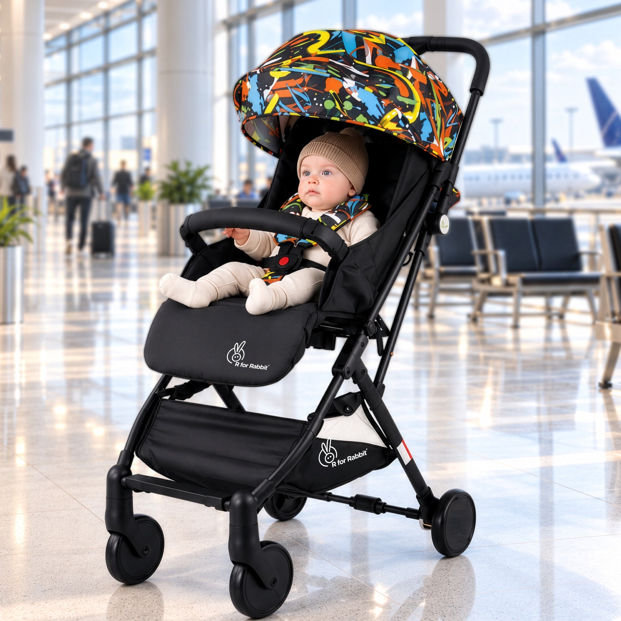 Pocket Stroller Lite One Hand Fold, Multi Recline, Light Weight, Travel Friendly, Adjustable Canopy, Steel Frame, Link Brake, 0-3 Years - Black Multi