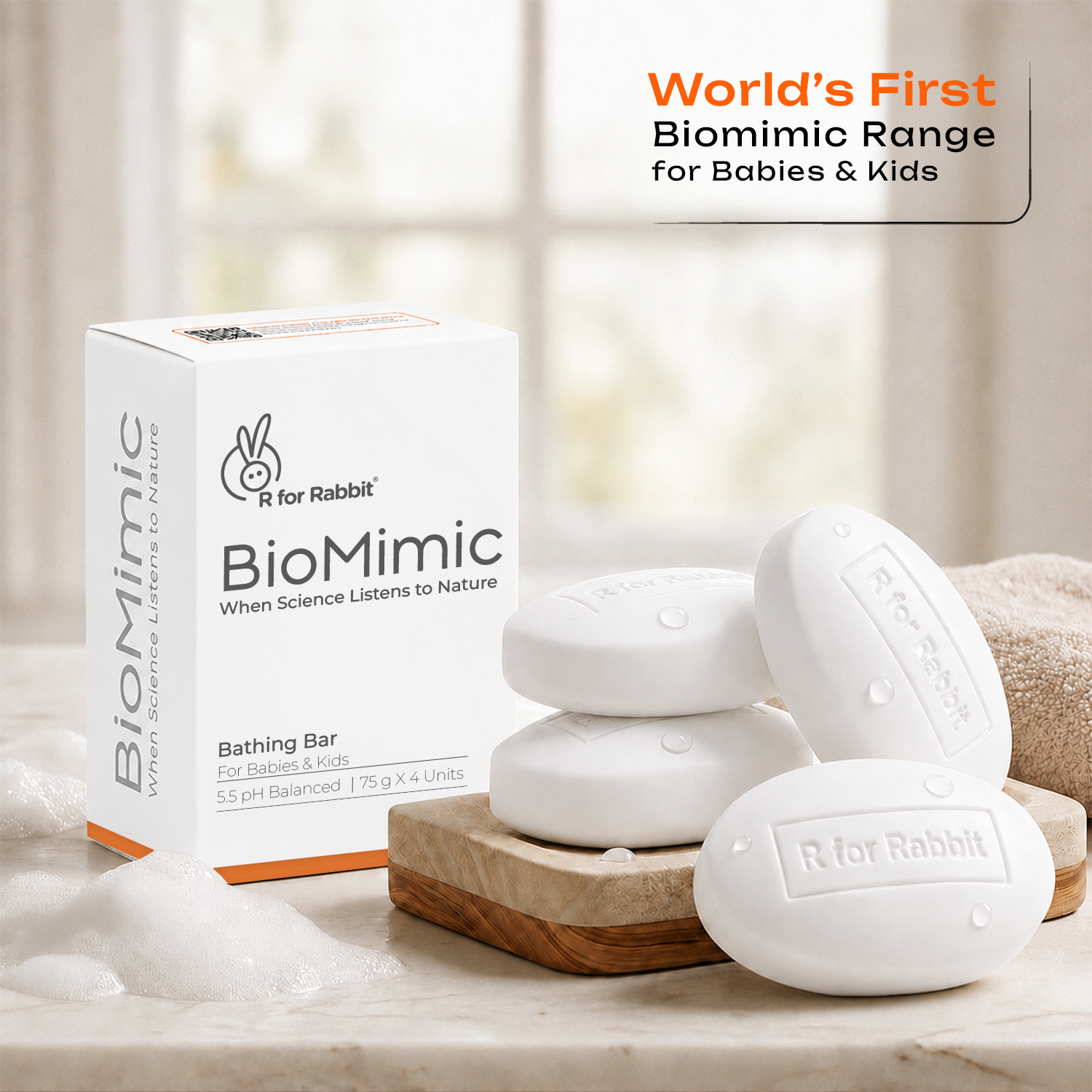 BioMimic Kids Bathing Bar - Gentle Sulphate Free Baby Soap Pack of 4